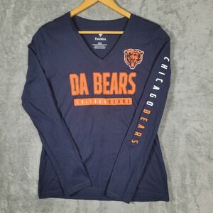 Chicago Bears T-Shirt Womens M Navy Da Bears V-Neck Long Sleeve Cotton Fanatics